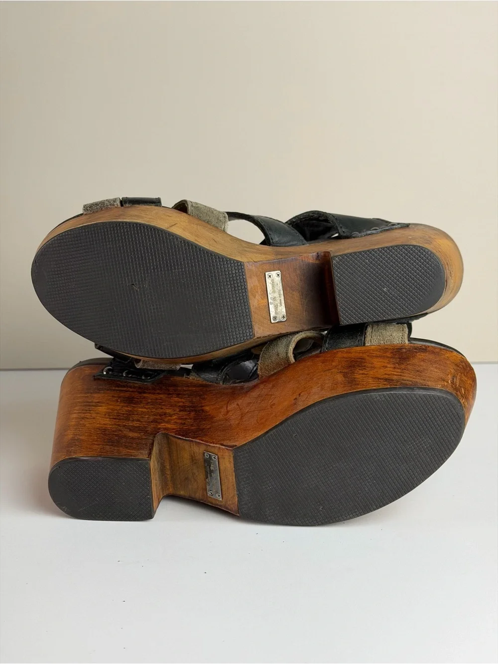 Rag & Bone Addington Leather Platform Wedge Sandals Black Wood Heel Women’s 7